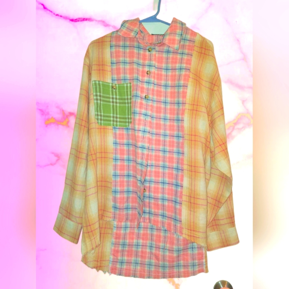 NWOT size small Papermoon Patchwork Long Sleeve Oversized  Flannel